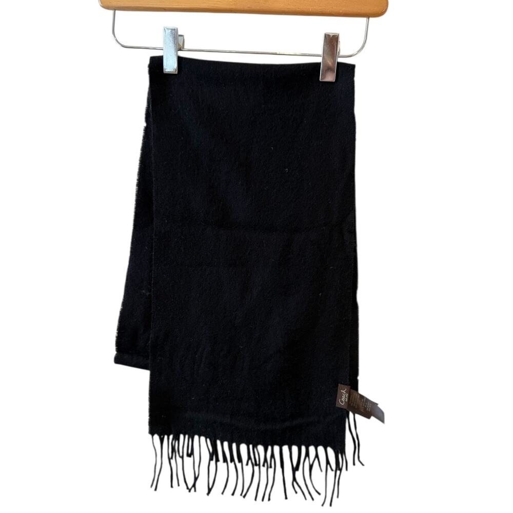 Coach Wool & Cashmere Fringed Scarf Black